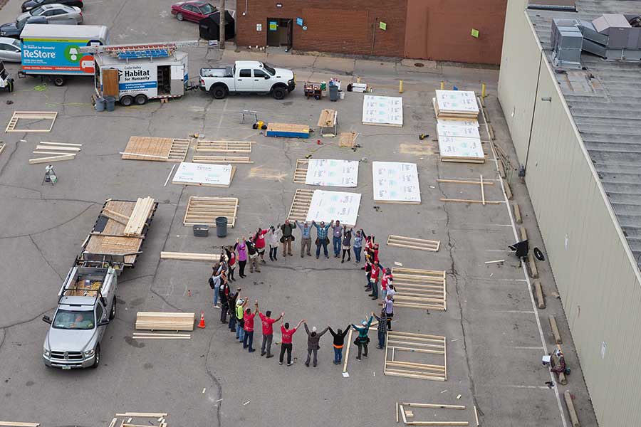Volunteers participating in an outdoor team-building activity