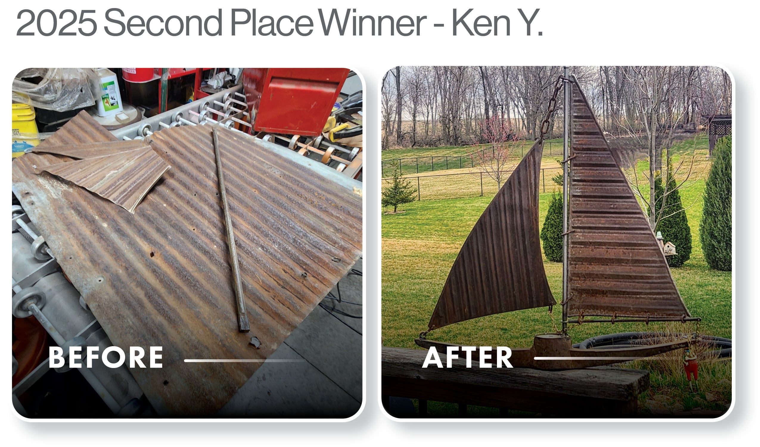 2025 second-place Upcycle Challenge winner's restored sailboat made from recycled materials